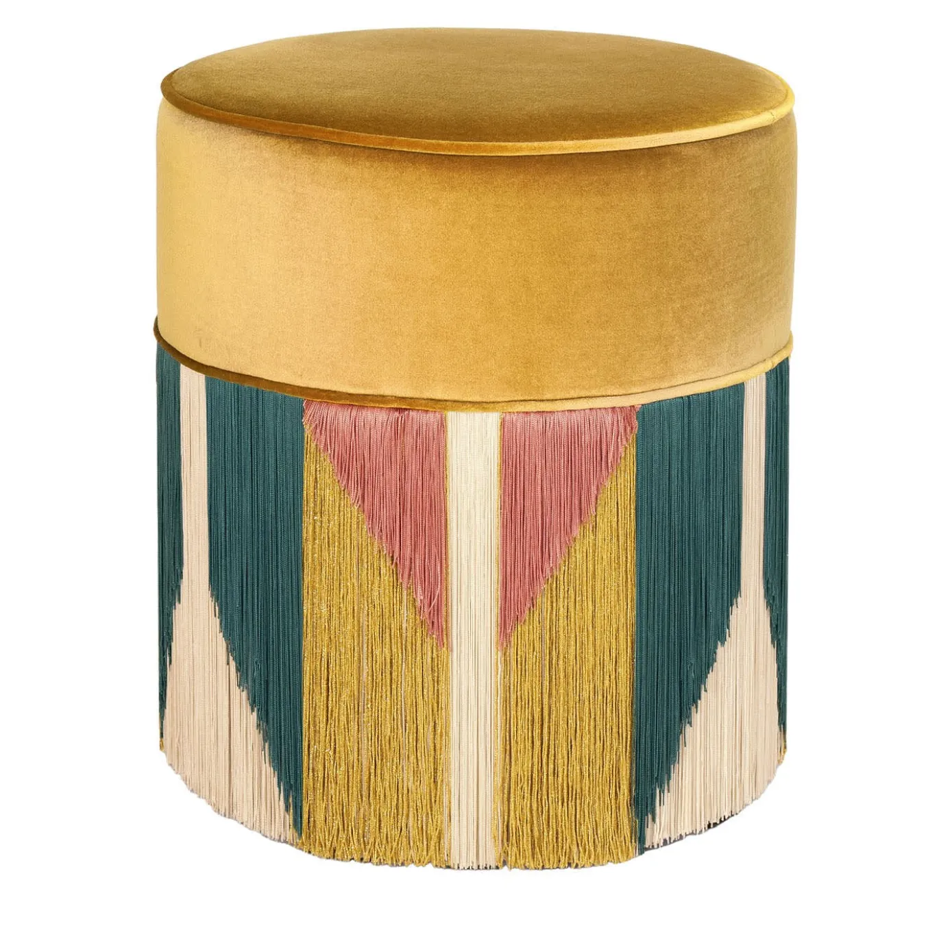 Pouf rotondo senape in stile Art Déco