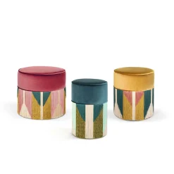 Pouf rotondo senape in stile Art Déco