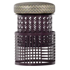 Pouf rotondo Trame piccolo viola con cuscino grigio