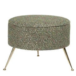 Pouf rotondo verde Rodolfo con gambe in ottone