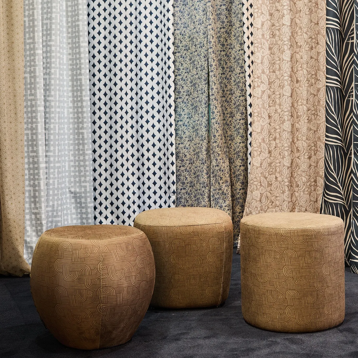 Pouf Squadrato Alicudi Marrone con Motivo Geometrico