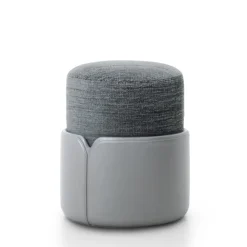 Pouf TETI con base in pelle grigia