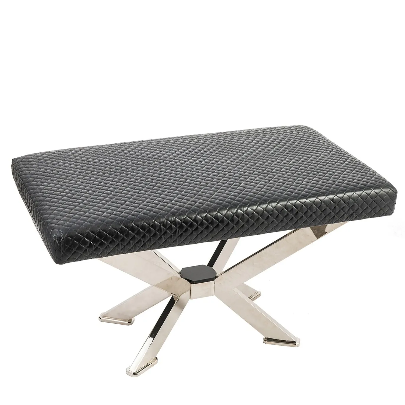 Pouf Trapezio in pelle nera trapuntata