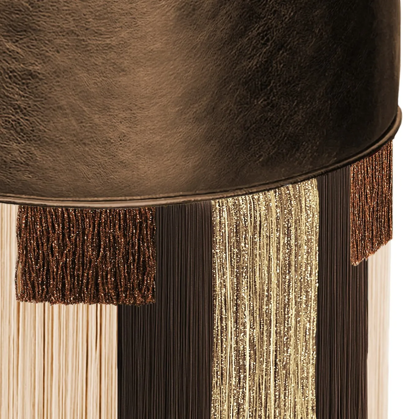 Pouf Treasure in pelle marrone metallizzata di Lorenza Bozzoli