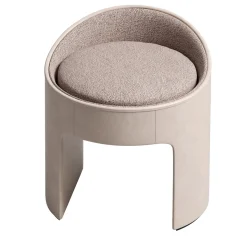 Pouf Vanity in pelle e tessuto color crema