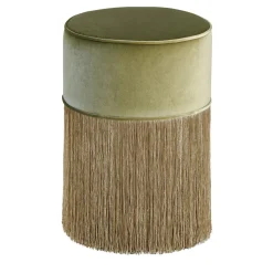 Pouf verde scintillante con frange dorate