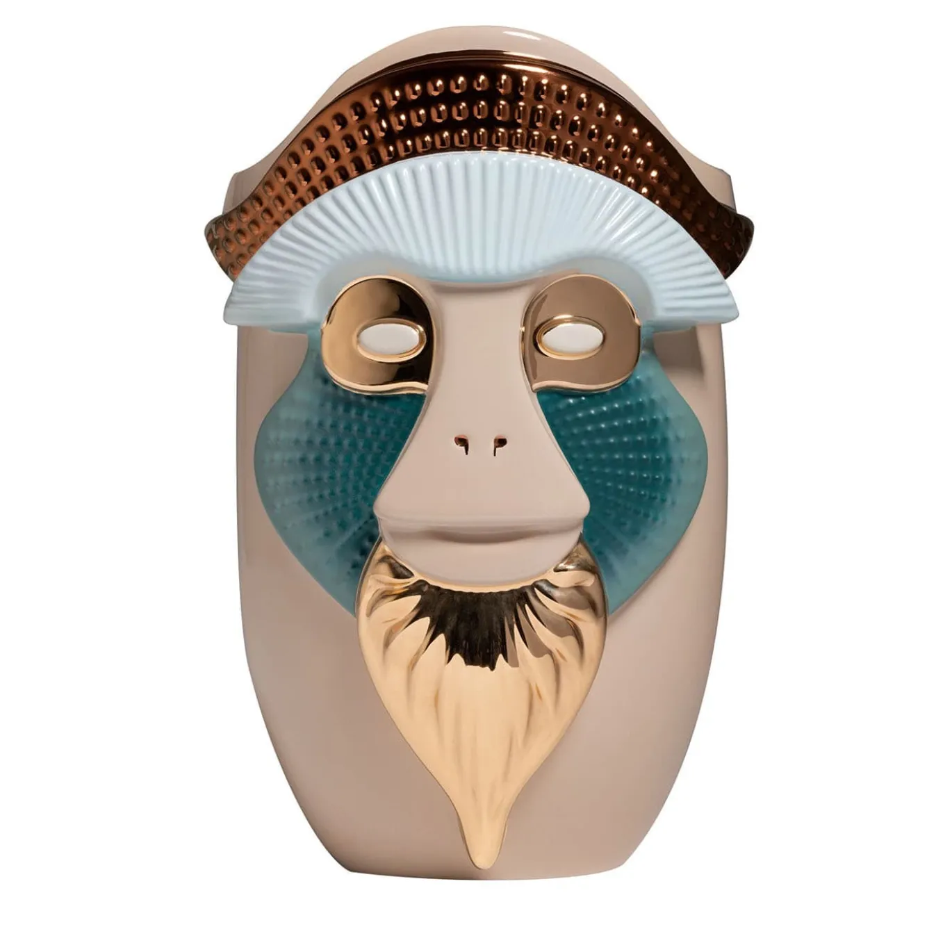 Primates Brazza Vaso in ceramica beige lucido con dettagli in metallo Di Elena Salmistraro