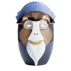 Primates Brazza Vaso in ceramica grigio piombo con dettagli in metallo Di Elena Salmistraro