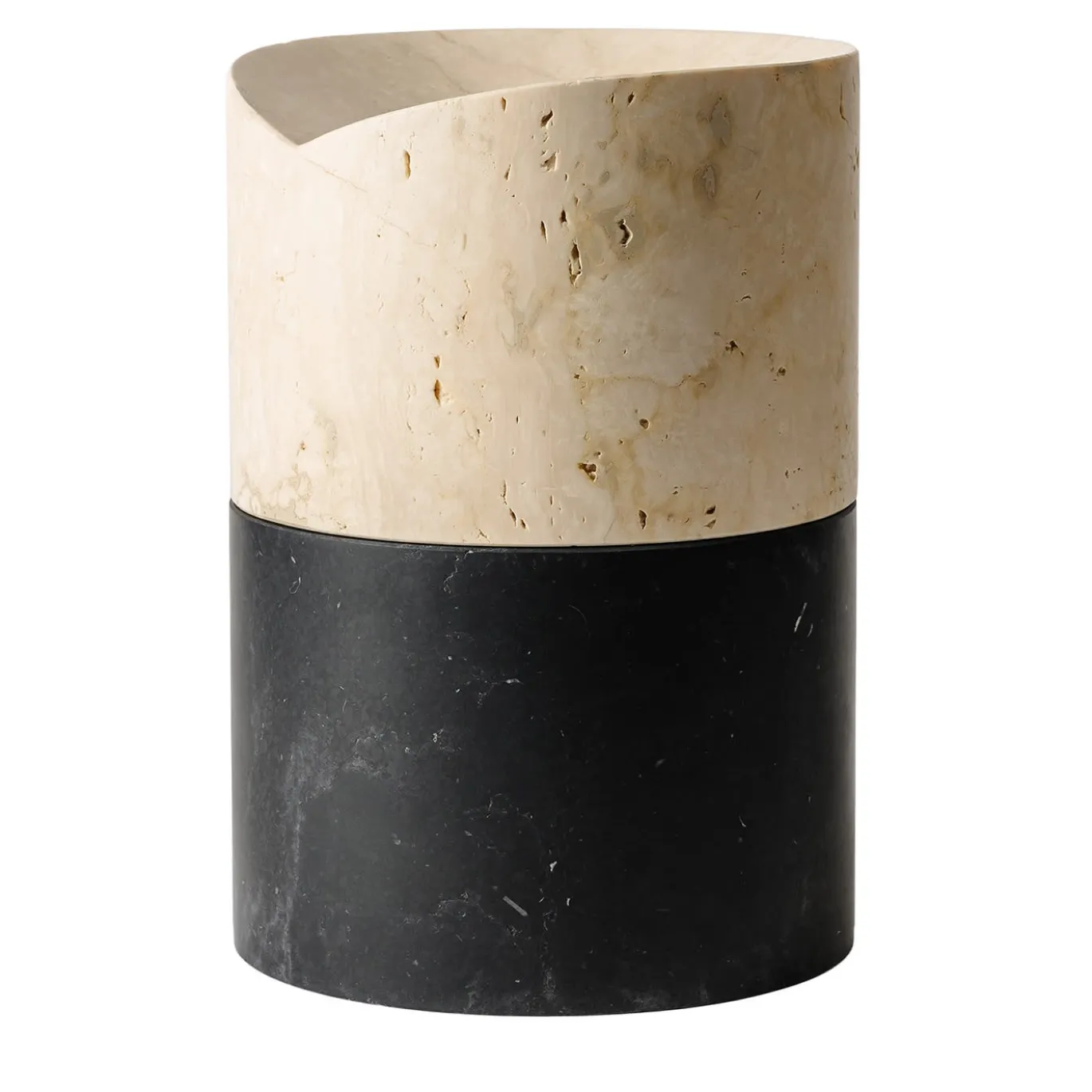 Qui e Ora Ostuni Vaso in travertino e marquina nera