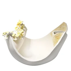 Ramadura Centrotavola floreale in ceramica bianca e gialla