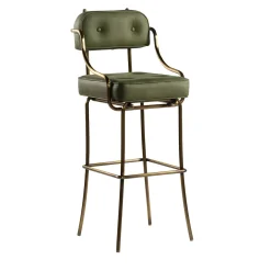 Retro Green Leather Bar Stool Steel Legs
