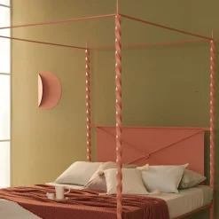 Rito Letto Matrimoniale con Baldacchino in Ferro Rosa