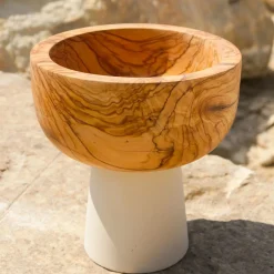 Rito N. 2 A Coppa Decorativa in Legno d'Ulivo e Pietra Leccese