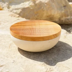 Rito N. 3 E Coppa in Pietra Leccese con Coperchio in Legno d'Ulivo