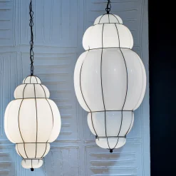 Rivisto Moderno Piccola Lampada a Sospensione in Vetro Bianco