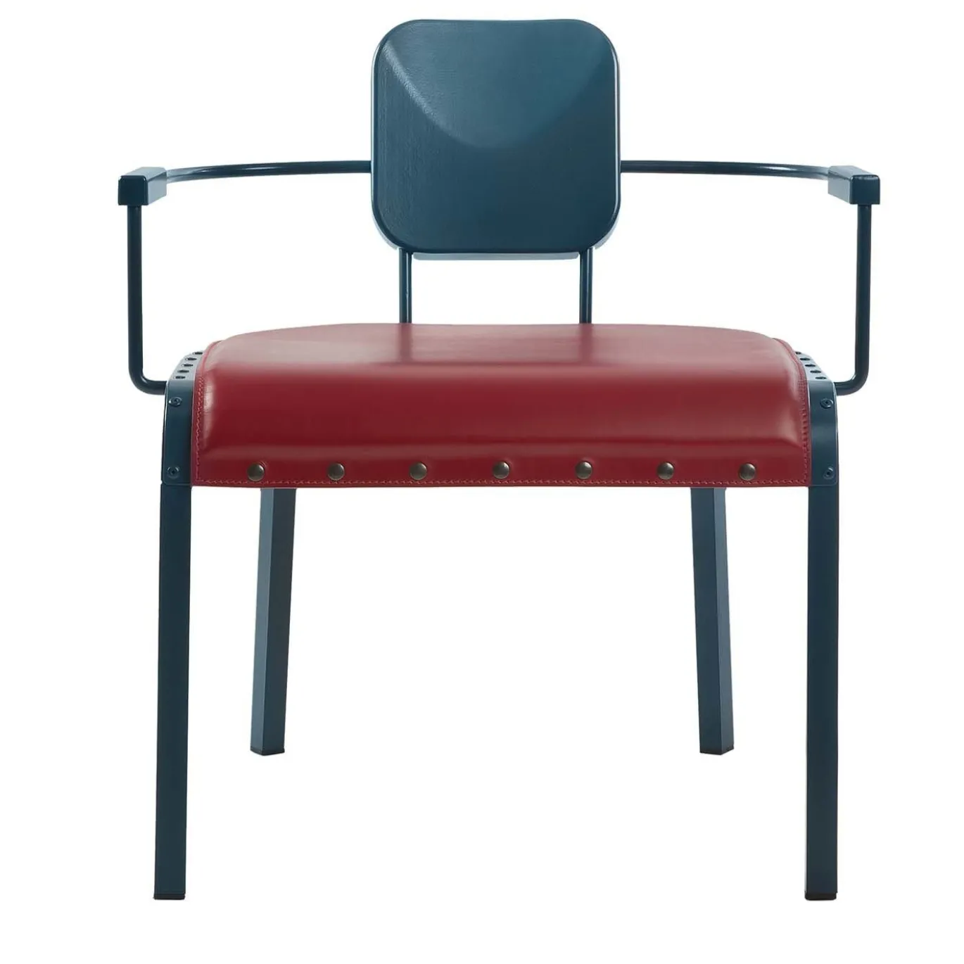 Rock4 Poltrona da salotto blu con seduta in pelle rossa di Marc Sadler
