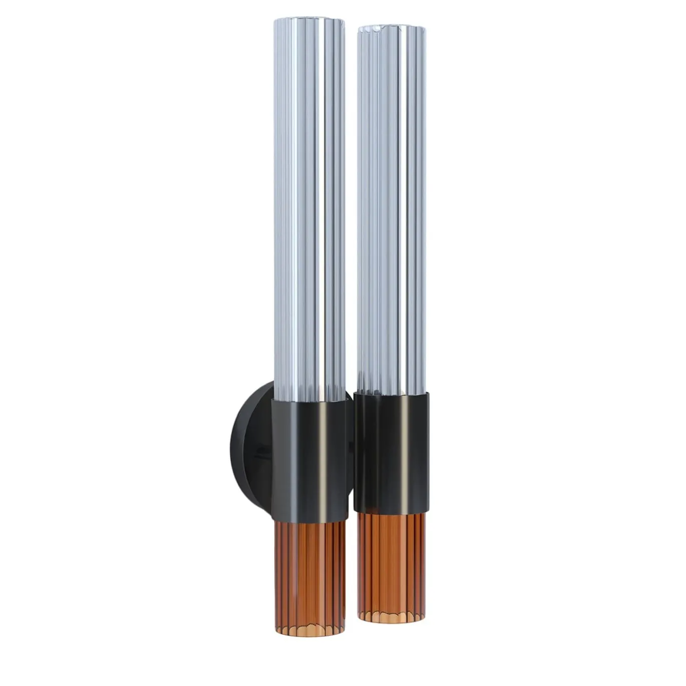 Sbàrlusc Applique Doppia in Vetro Ambra e Ottone Gunmetal di Isacco Brioschi