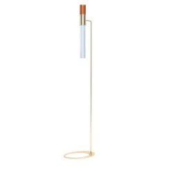 Sbàrlusc Lampada da Terra in Vetro Ambra e Ottone Champagne di Isacco Brioschi