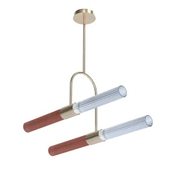 Sb�rlusc Lampadario asimmetrico in vetro rosso e ottone champagne di Isacco Brioschi