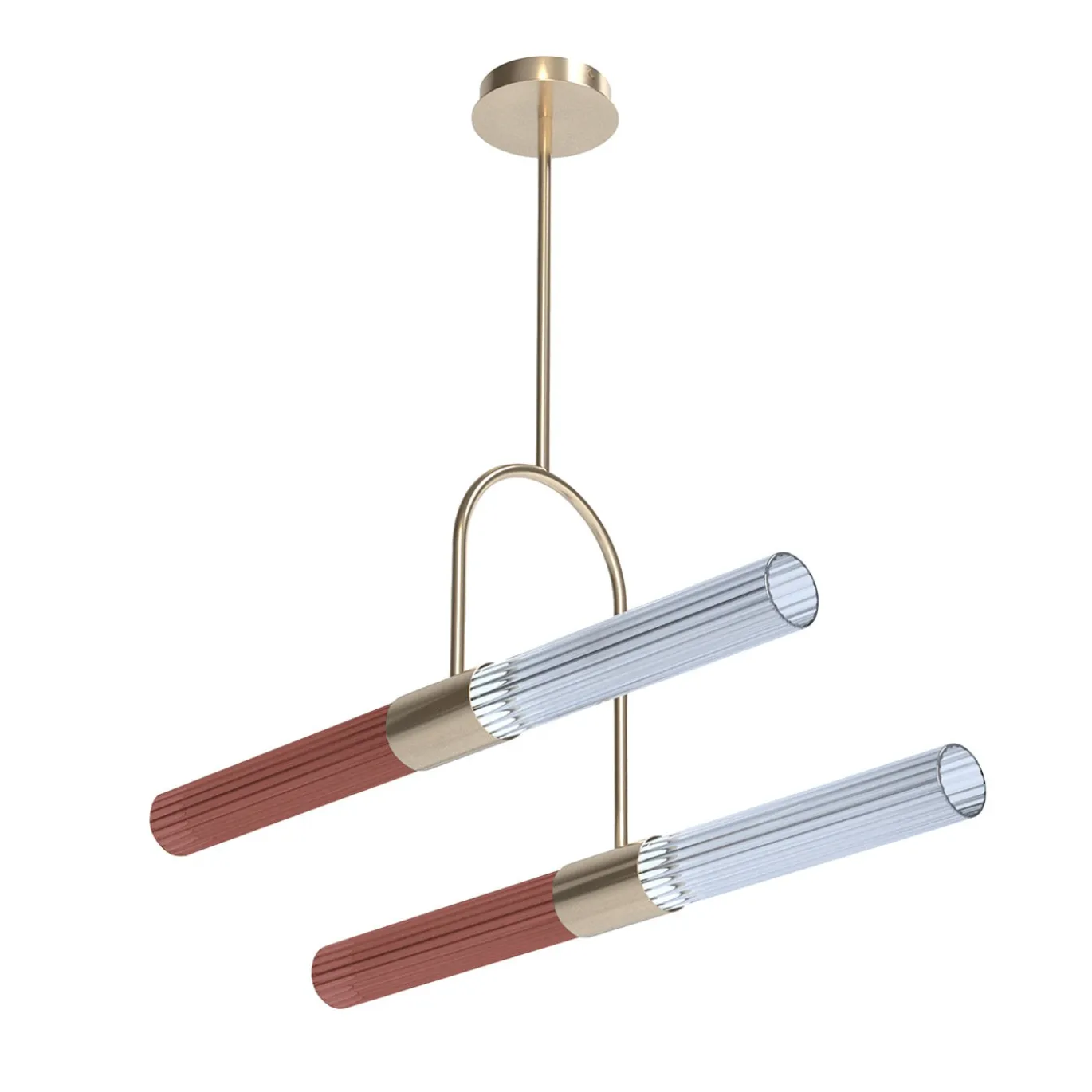 Sb�rlusc Lampadario asimmetrico in vetro rosso e ottone champagne di Isacco Brioschi