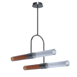 Sb�rlusc Lampadario asimmetrico in vetro ambra e ottone color canna di fucile di Isacco Brioschi