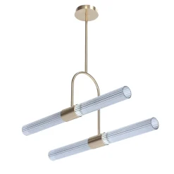 Sb�rlusc Lampadario asimmetrico in vetro trasparente e ottone champagne di Isacco Brioschi