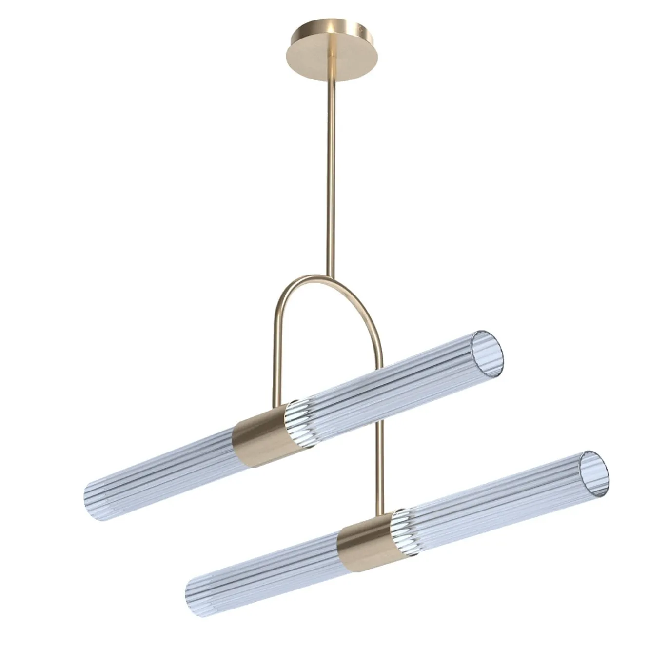 Sb�rlusc Lampadario asimmetrico in vetro trasparente e ottone champagne di Isacco Brioschi