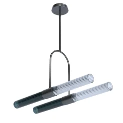 Sb�rlusc Lampadario in vetro blu petrolio e ottone canna di fucile di Isacco Brioschi