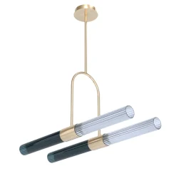 Sb�rlusc Lampadario in vetro blu turchese e ottone champagne di Isacco Brioschi