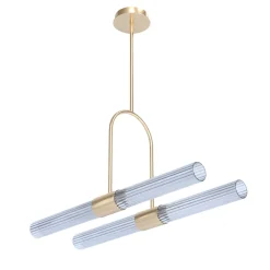 Sbàrlusc Lampadario in vetro trasparente e ottone champagne di Isacco Brioschi