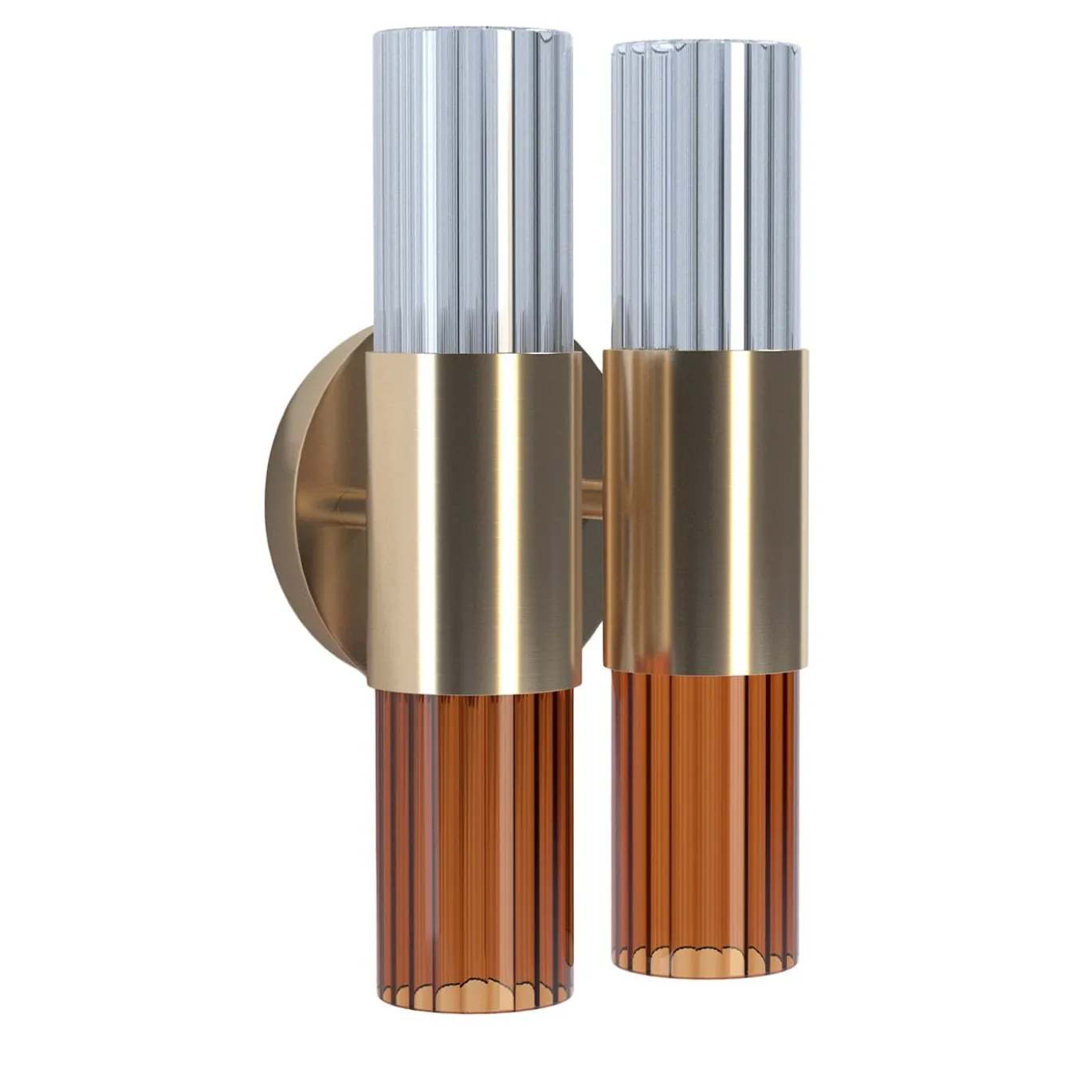 Sbàrlusc Mini Applique Doppia in Vetro Ambra e Ottone Champagne di Isacco Brioschi