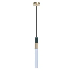 Sbàrlusc Mini Lampada a Sospensione in Vetro Blu Teal e Ottone Champagne di Isacco Brioschi