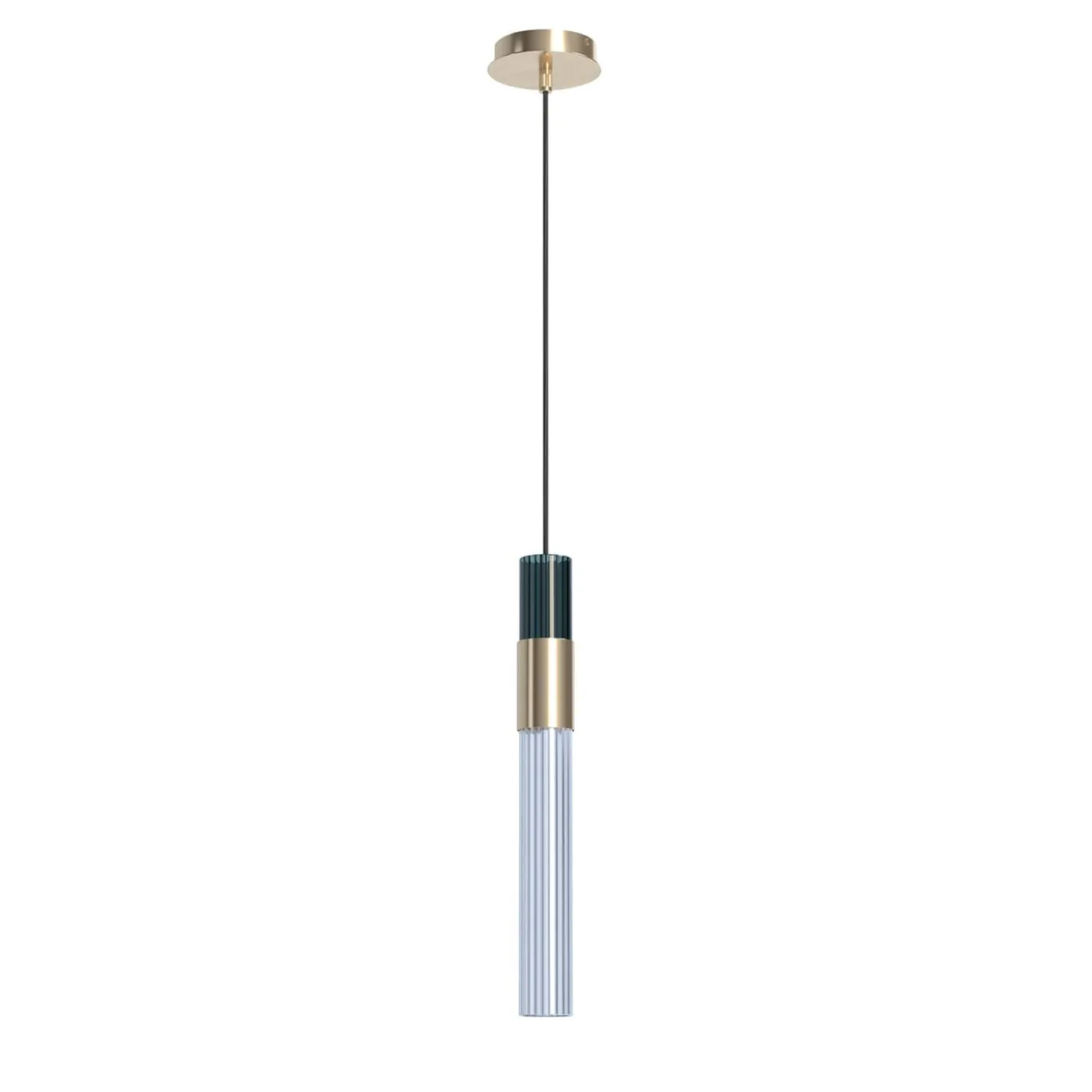 Sbàrlusc Mini Lampada a Sospensione in Vetro Blu Teal e Ottone Champagne di Isacco Brioschi