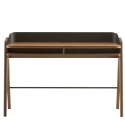 Scrittoio Bavero in pelle color cognac con gambe in legno di noce