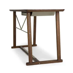 Scrivania Golia in legno marrone con inserti in pelle