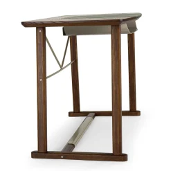Scrivania Golia in legno marrone con inserti in pelle