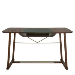 Scrivania Golia in legno marrone con inserti in pelle