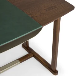 Scrivania Golia in legno marrone con inserti in pelle