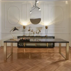 Scrivania Harold in Ebano Macassar Lucido con Base in Ottone Satinato