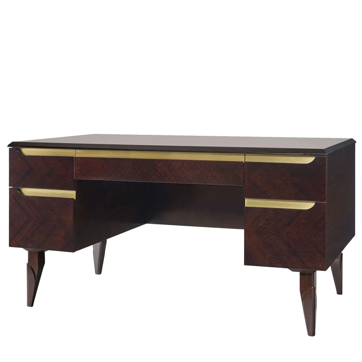 Scrivania in Eucalipto Scuro con Maniglie in Ottone