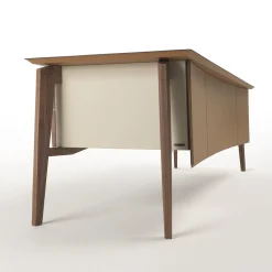 Scrivania Naviglio in legno rivestita in pelle