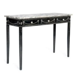 Scrivania Provenza con struttura in legno nero e piano effetto marmo