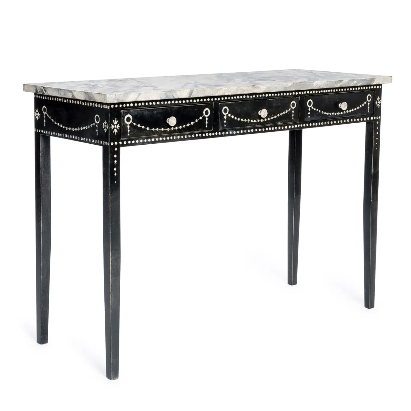 Scrivania Provenza con struttura in legno nero e piano effetto marmo