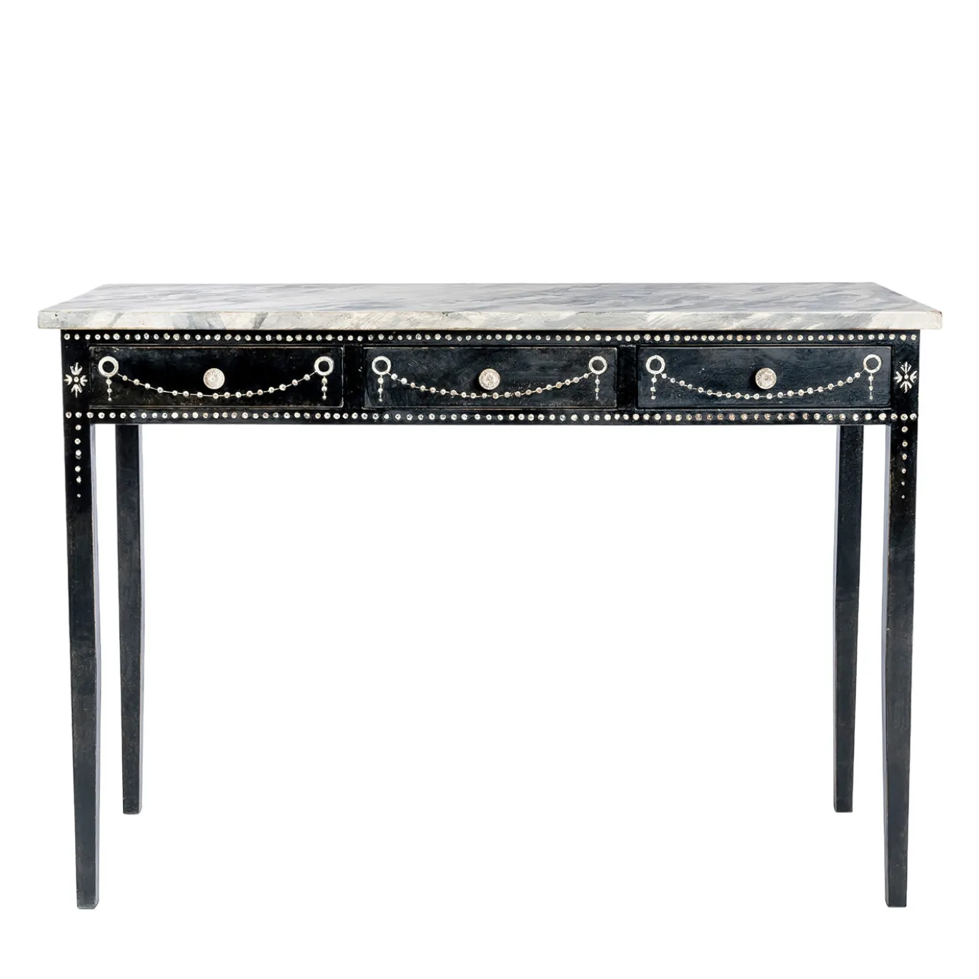 Scrivania Provenza con struttura in legno nero e piano effetto marmo