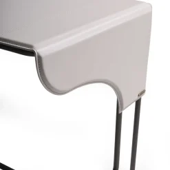 Scrivania Rectangolare Libra in Pelle Bianco Ghiaccio e Metallo