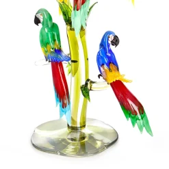 Scultura Albero Grande con 7 Pappagalli in Vetro di Murano