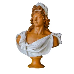 Scultura busto di Apollo in smalto bianco e terracotta