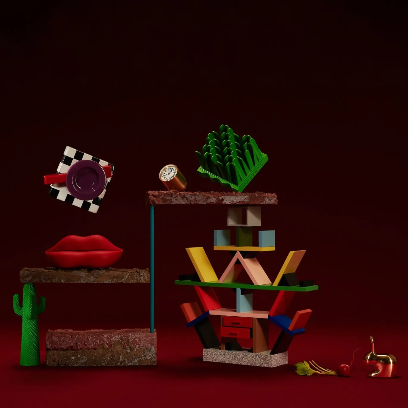 Scultura Carlton Miniatura Memphis in Legno di Ettore Sottsass