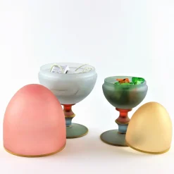 Scultura Contenitore Dolce Vita Uovo Grande in Vetro Soffiato Rosa