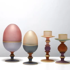 Scultura Contenitore Dolce Vita Uovo Grande in Vetro Soffiato Rosa